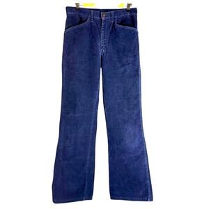 Vintage Women Dittos 70s Blue Corduroy Pants Waist 32 Wide Straight Bell Leg